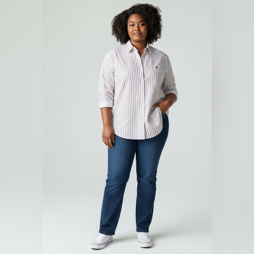 Lauren Ralph Lauren Plus 1X Striped Button Down cotton Poplin Shirt Women’s